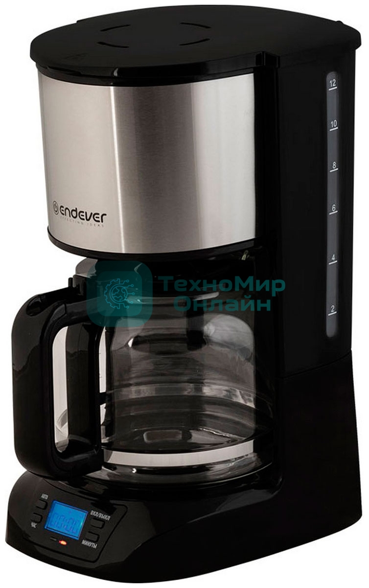 Кофеварка капельного типа Endever Costa-1044, мощность 800 Вт, -стальной/черный, объем 1,5л, LCD дисплей, по 4 шт/уп