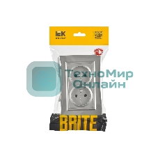 Розетка 2-местная IEK BRITE РС12-2-БрС (BR-R20-10-K46-F) 10А в сборе, без заземления, без защитных шторок, сталь