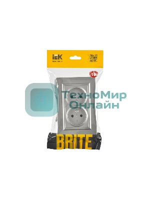 Розетка 2-местная IEK BRITE РС12-2-БрС (BR-R20-10-K46-F) 10А в сборе, без заземления, без защитных шторок, сталь