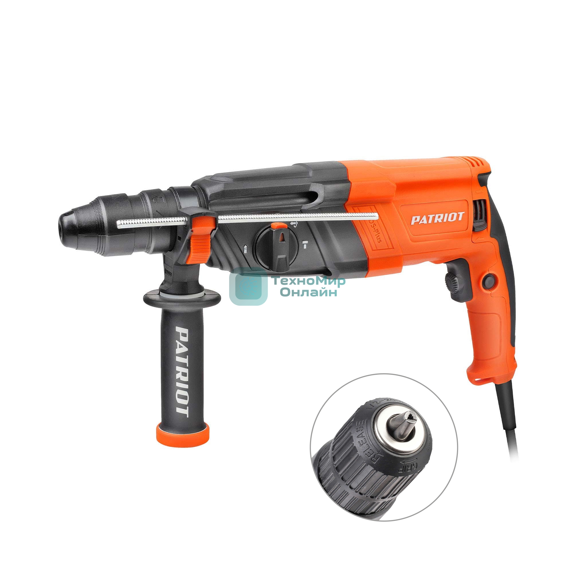 Перфоратор Patriot RH 243Q, SDS+, мощность 770 Вт, 2.6 Дж, 3 режима работы, быстросменный патрон QCC, макс.диаметр 24мм, глубиномер, кейс