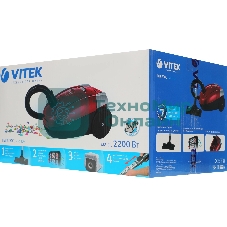 Пылесос Vitek VT-1820 красный/черный, 400/2200 Вт, уборка сухая, пылесборник мешок 4 л