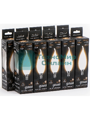 Лампа светодиодная филаментная Gauss Filament 5Вт цок.: E14 свеча 220B св. свеч. бел. теп. (упак.: 10 шт)
