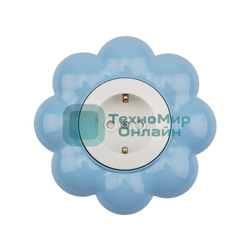 Розетка одноместная Kranz HAPPY Цветок скрытой установки, с заземлением и защитными шторками, белая/голубая