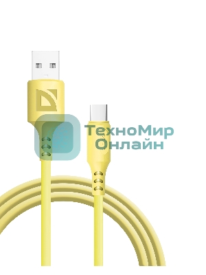 Кабель Defender F207, USB 2.0 (AM) - Type-C, 1 м, 2.4А, силиконовая оплетка, желтый.