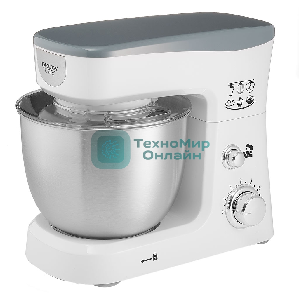 Миксер планетарный Delta LUX DE-7900Р белый с серым: 1000 Вт,чаша из нерж.стали-3,5л (2)