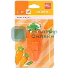 Ластик Deli VP414car VP414ORANGE морковь 54x23x16мм оранжевый блистер с европодвесом