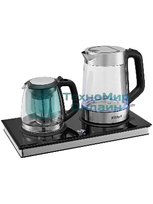 Чайный набор Kitfort КТ-6776 1.8л. 2200Вт черный/нержавеющая сталь корпус: Металл/стекло/пластик