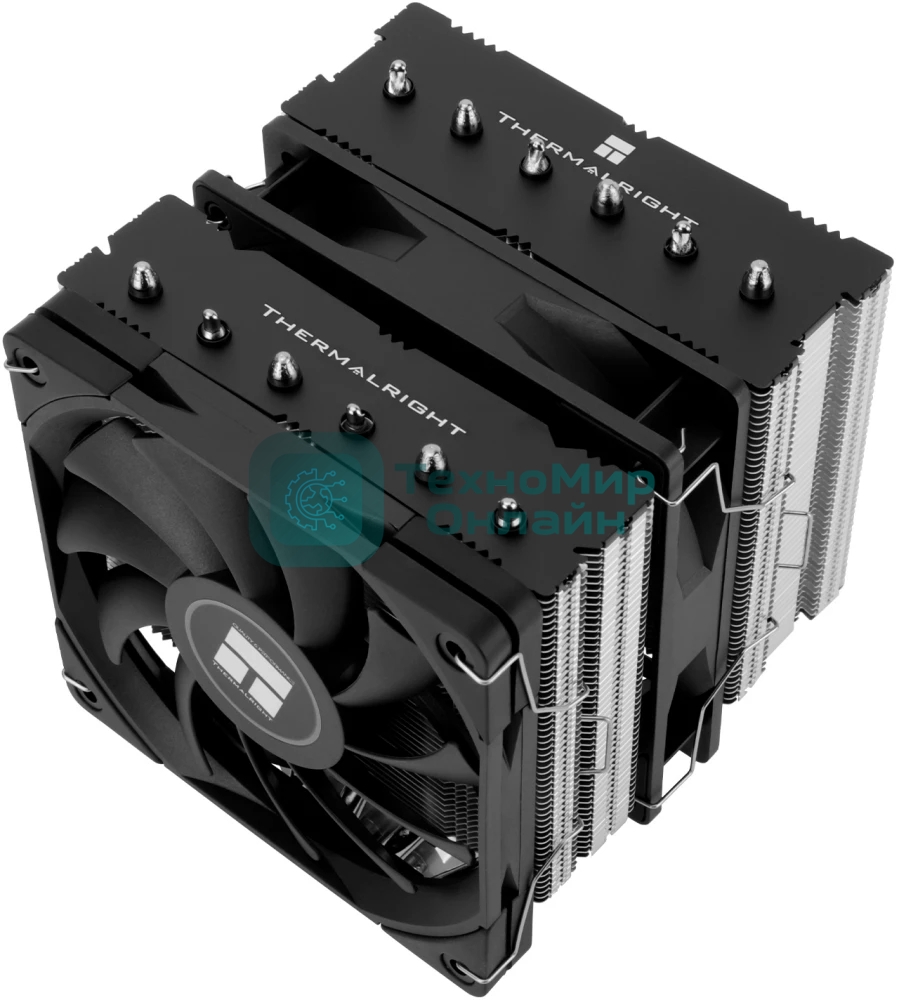 Кулер для процессора Thermalright Royal Knight 120 SE (4-pin PWM, 155мм, Ni/Cu, 6x6мм, 2x120мм, 66.17CFM/59CFM, 25.6dBA/26.1dBA, 1500RPM/1800RPM, S: 1200, 1700, 1851, 115X, AM4, AM5, silver, black)