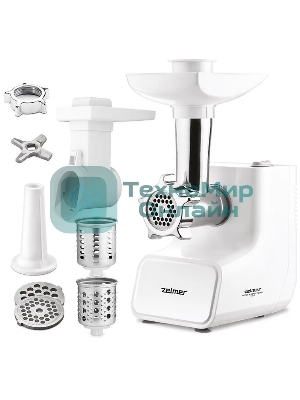 Мясорубка электрическая Zelmer ZMM3512B белый, 1500 Вт, 2.0 кг/мин, реверс, насадки - 4
