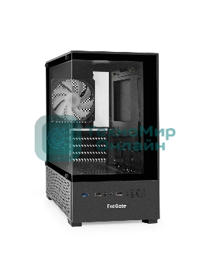 Компьютерный корпус Minitower ExeGate i3 SEA-NPX650 (mATX, БП 650NPX, 2*USB+1*USB 3.0, HD аудио, черный, 1 вент. 12см с RGB подсветкой, передняя и боковая панели - закаленное стекло)