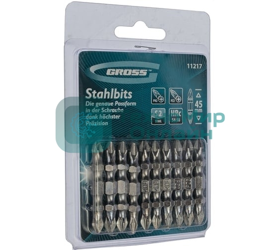 Набор бит Gross 11217 двухстор. ph2-pz2х45 мм сталь s2 10 шт.