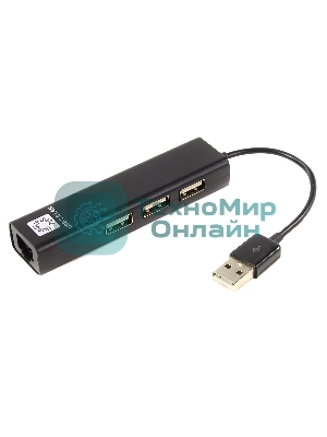 Кабель-адаптер 5bites UA2-45-06BKUSB2.0, 3хUSB2.0, RJ45 100MB, черный
