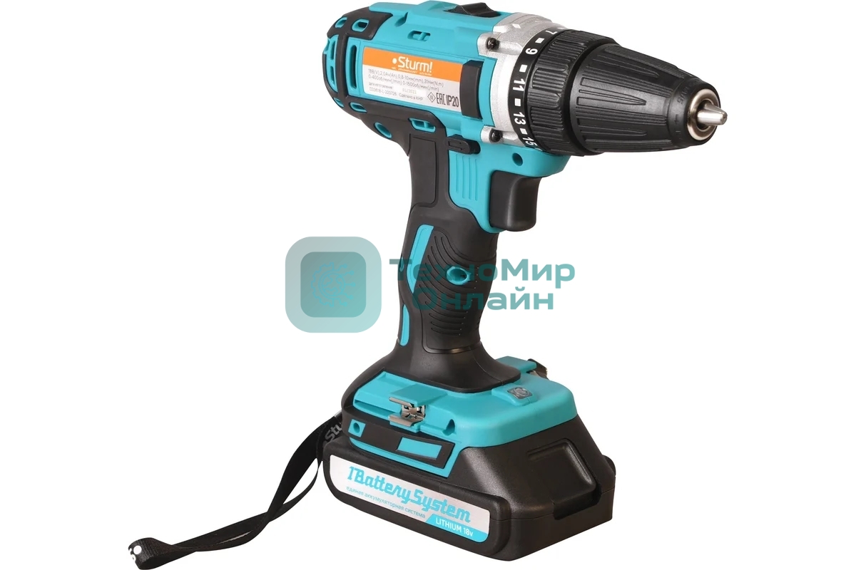 Дрель-шуруповерт Sturm CD3618, 18 В, 2 Ач, 31 Нм, щеточный