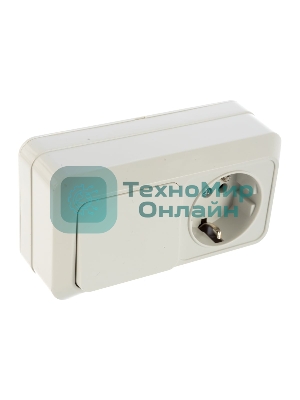 Блок выключатель одноклавишный + розетка с заземлением Олимп горизонтальный белый