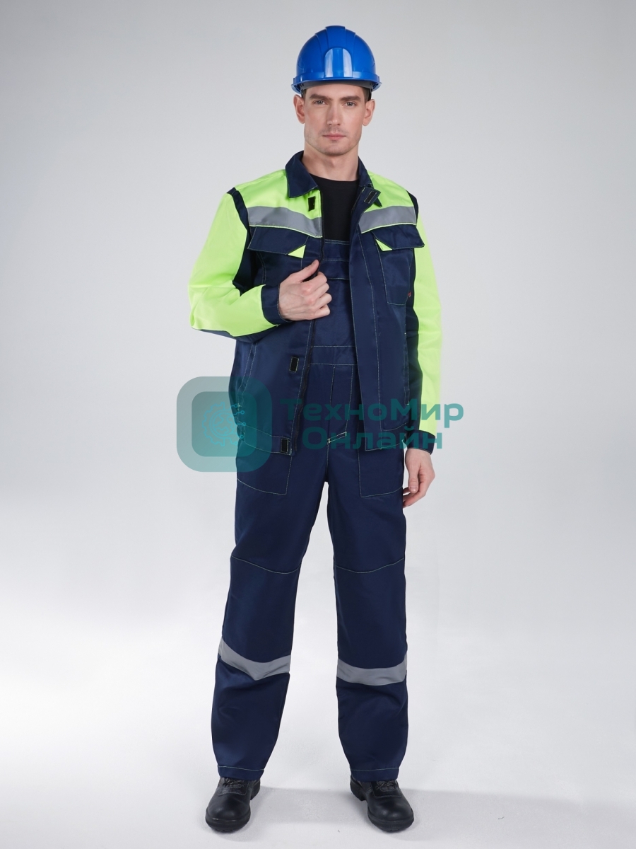 Костюм Сфера NEW (ткань Смесовая,210) полукомбинезон, темно-синий/лимонный, 56-58/170-176
