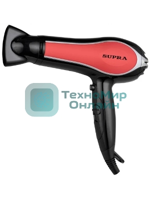Фен SUPRA PHS-2206L черный/красный, 2200 Вт, ионизация