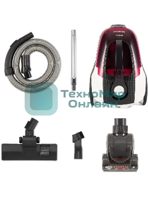 Пылесос Hyundai HYV-C3370 белый/красный, 380/2400 Вт, уборка сухая, пылесборник контейнер 3.5 л