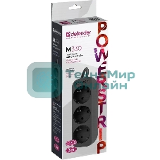Удлинитель cетевой Defender M330 черный, 3 м, EURO, 3 розетки, 2200 Вт