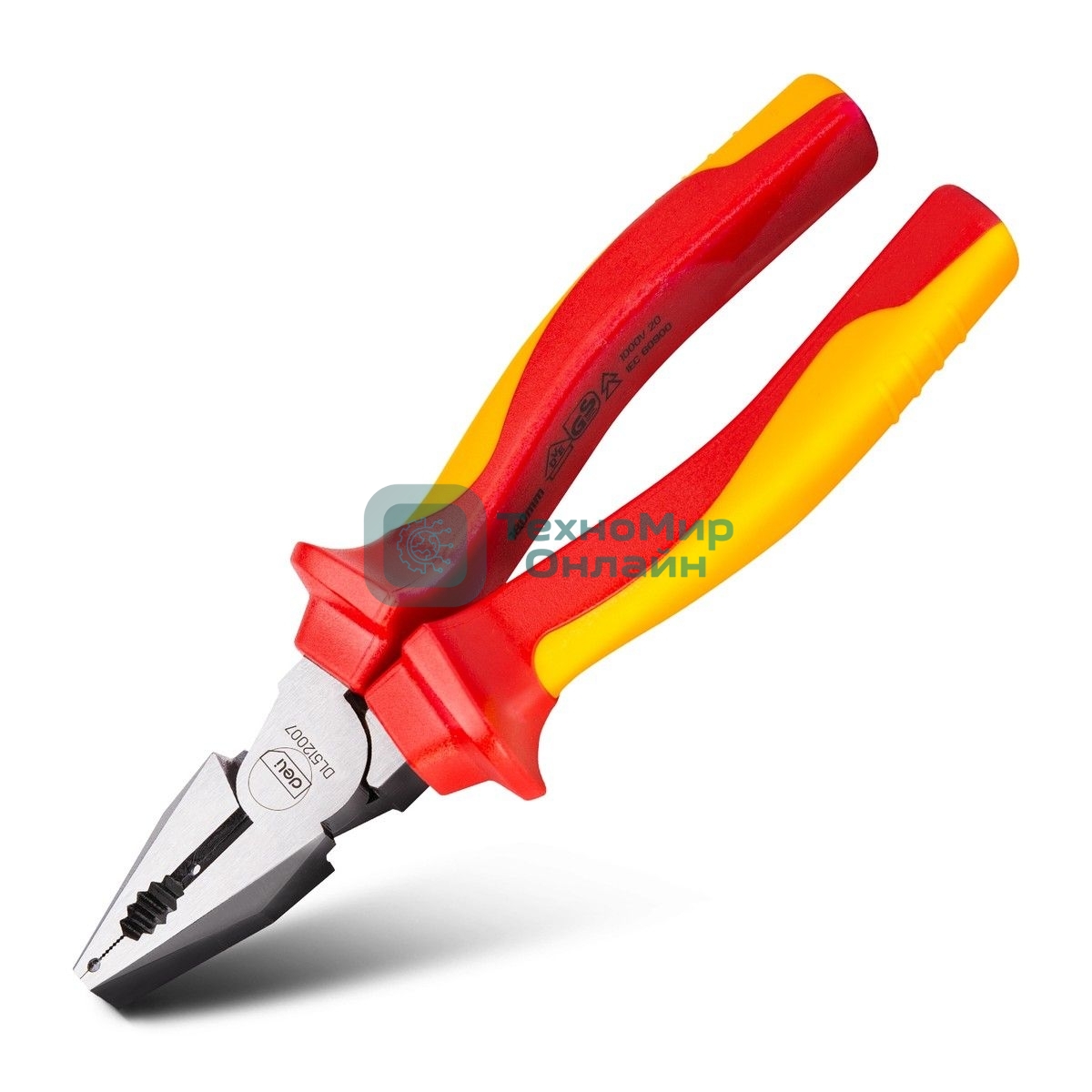 Плоскогубцы Deli DL512007 диэлектрические комбинированные, 180 мм, сталь Cr-V, сертификат VDE для работ под напряжением до 1000 В