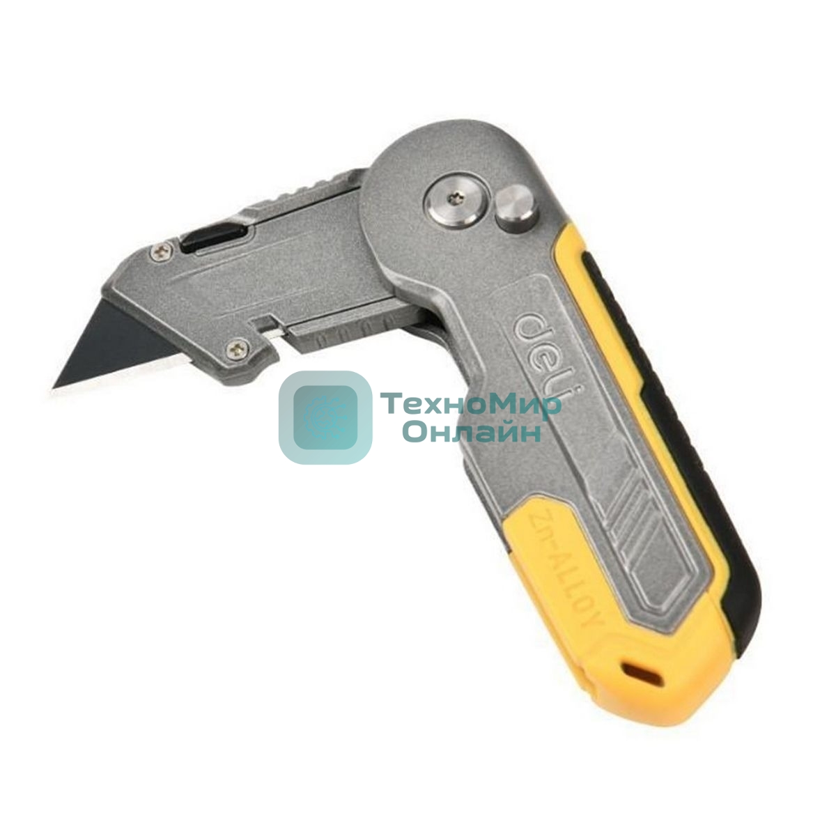 Строительный складной нож с Т-образным лезвием Deli DL007Z в комплекте 6 лезвий, сталь SK2, рукоятка из цинкового сплава