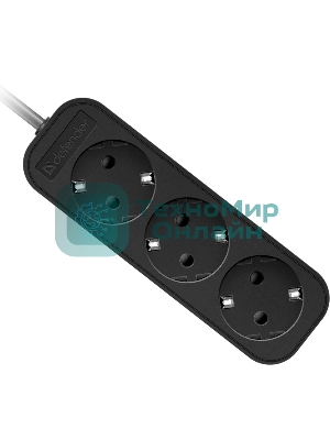 Удлинитель cетевой Defender M330 черный, 3 м, EURO, 3 розетки, 2200 Вт