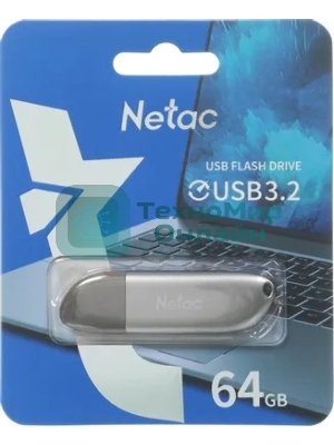 Флешка USB Netac U352 (NT03U352N-064G-32PN), 64Gb, USB 3.0, R/W 110/50, серебристый