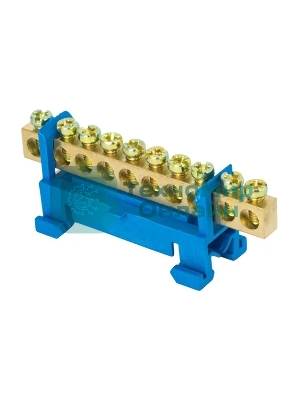 Шина нулевая N 6х9 10 отверстий синий изолятор тип 