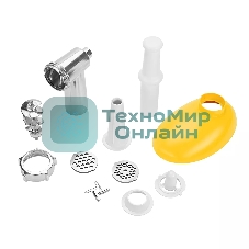 Мясорубка электрическая Kitfort КТ-2113-2 белый/желтый, 1000 Вт, 1.2 кг/мин, реверс, защита от перегрузки, насадки - 4