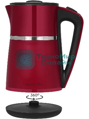 Чайник электрический Galaxy Line GL 0339, красный, пластик, 2200 Вт, 1,7 л