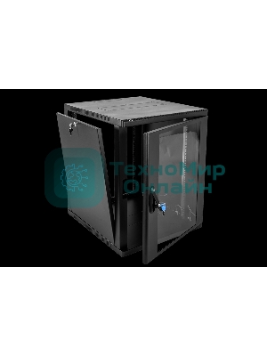 Шкаф коммутационный ЦМО ШРН-15.650-9005 настенный 15U 600x658мм пер.дв.стекл 200кг черный 600мм 180град.