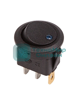 Выключатель клавишный Rexant круглый 12V 16А (3с) ON-OFF черный с синей подсветкой