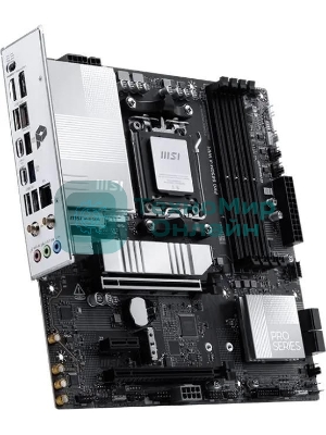 Материнская плата MSI PRO B850M-A WIFI, AM5, AMD B850, 4xDDR5, 4xSATA, 2xM.2, 1xPCIe 5.0 x16, 1xPCIe 4.0 x4, 1xPCIe 3.0 x1, 1xHDMI (v2.1), 1xDP (v1.4), 1x5Gb LAN, Wi-Fi 7, Bluetooth 5.4, 2xUSB-C 10Gbps, 3xUSB-A 10Gbps, 3xUSB-A 5Gbps, 2x3.5 мм, 7.1, mATX