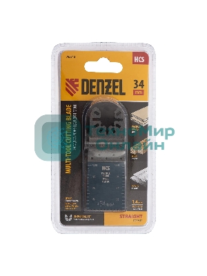 Насадка для МФИ Denzel режущая пазовая прямая, HCS, по дереву, 34 х 1,4 мм, мелкий зуб