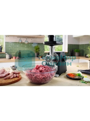 Мясорубка электрическая Bosch MFWS650B черный, 2100 Вт, 3.5 кг/мин, реверс, защита от перегрузки, насадки - 5