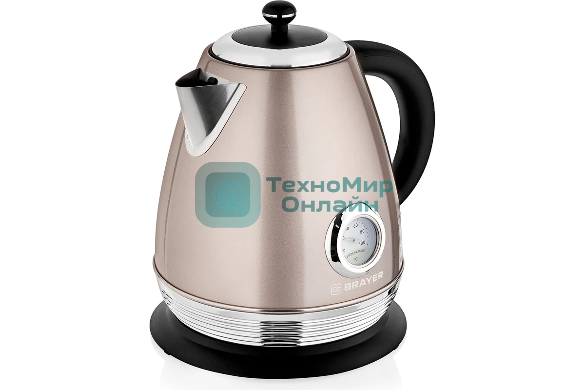 Чайник электрический BRAYER BR1007, 2200 Вт, 1,7 л, Strix, автоотключ, нержав.сталь, встроен.термом