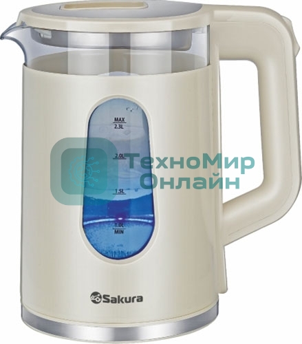 Чайник электрический Sakura SA-2735W 2,0л,стекло/пластик,белый