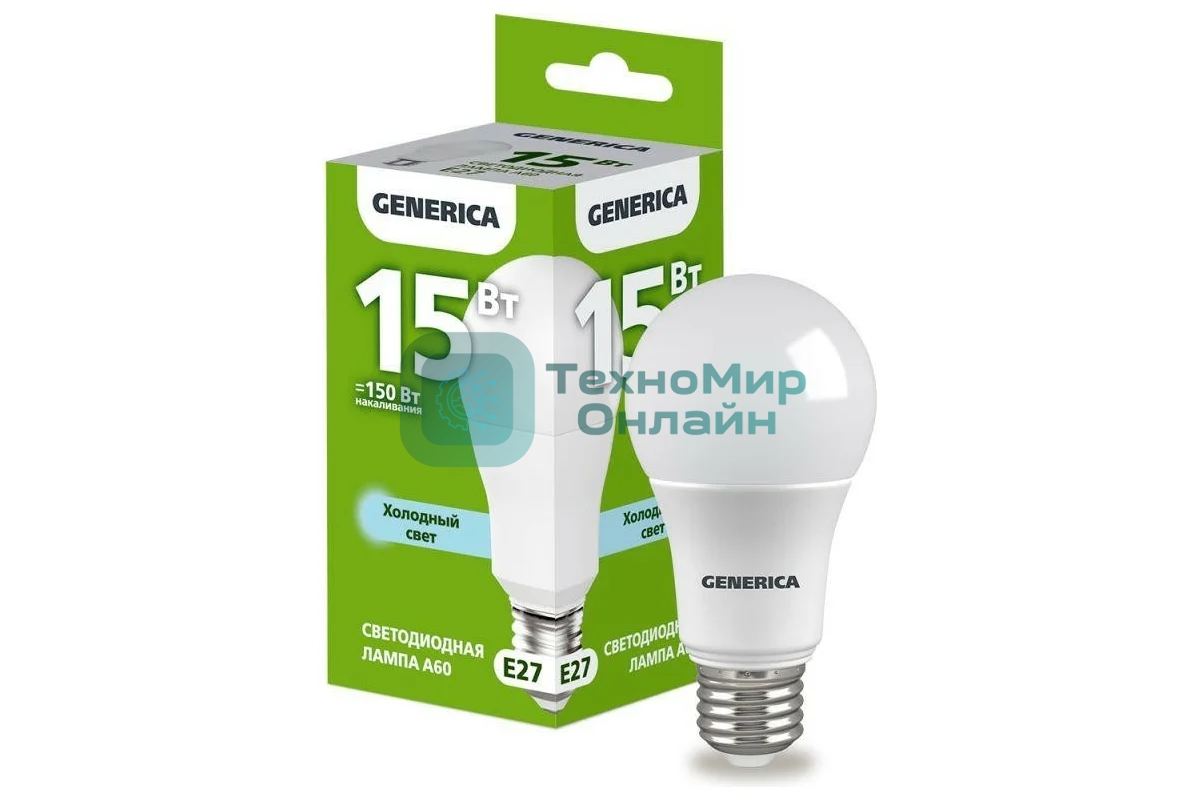 Лампа светодиодная GENERICA LL-A60-15-230-65-E27-G A60 15 Вт грушевидная 6500К E27 230В