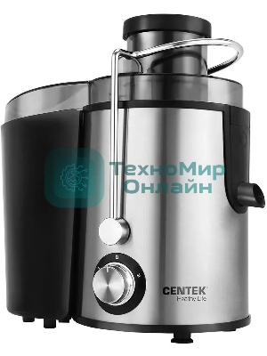 Соковыжималка Centek CT-1209 стальной/чёрный, центробежная, 600 Вт, 500 мл, механическое