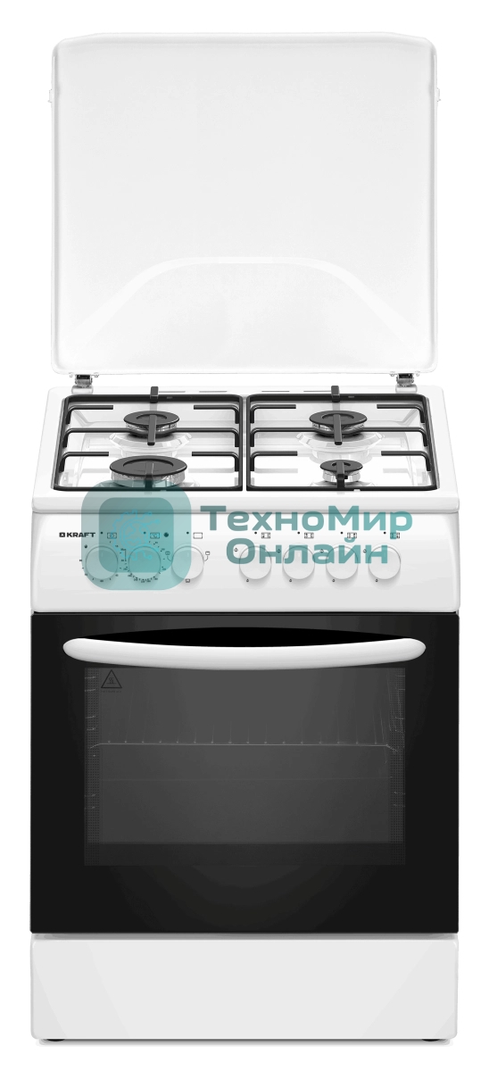 Плита комбинированная Kraft KF-FSK6402EW белый, конфорок 4 шт, духовка 70 л, 60 см x 87 см x 63 см