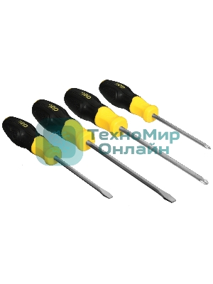 Набор отверток Deli DL630004N 4шт SL5x100 + SL6x150 + PH1x100 + PH2x150 сталь Cr-V, двухкомпонентная прорезиненная рукоять