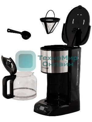 Кофеварка капельного типа Endever Costa-1044, мощность 800 Вт, -стальной/черный, объем 1,5л, LCD дисплей, по 4 шт/уп