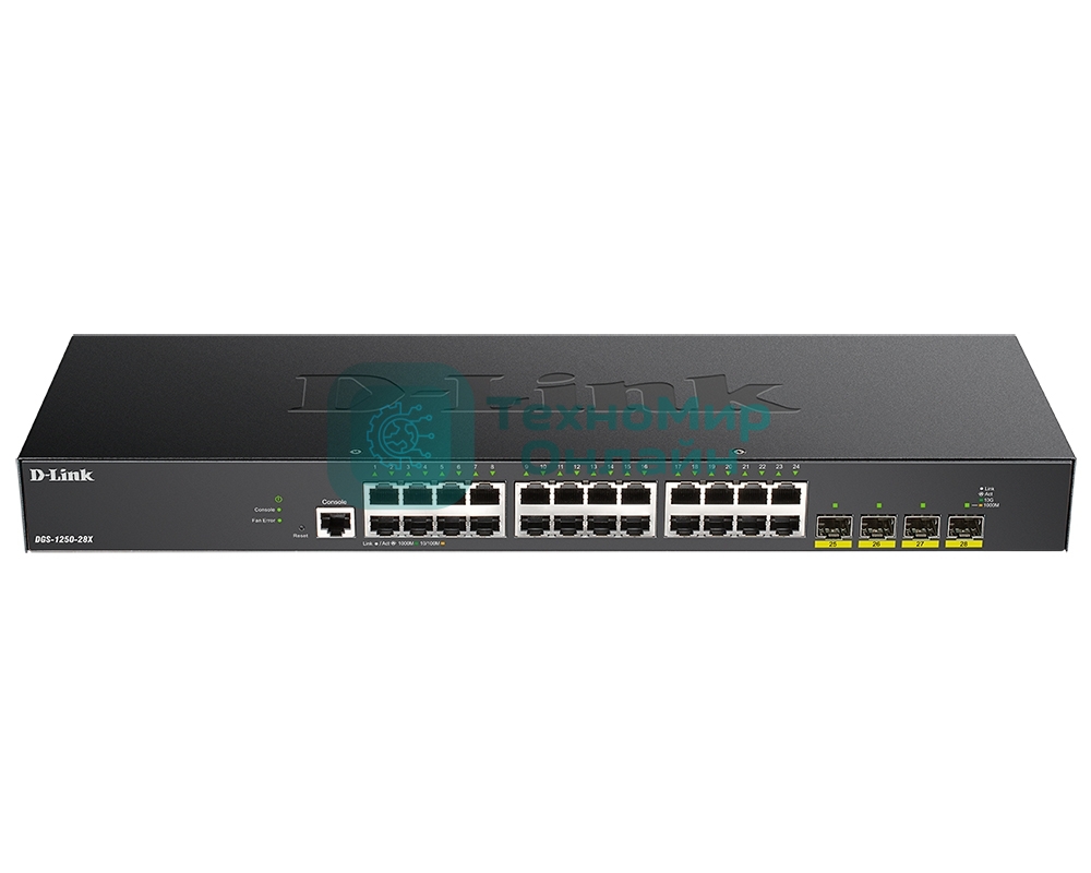 Коммутатор D-Link DGS-1250-28X/A1A, 24×1 Гбит/с + 4×10 Гбит/с SFP+, управляемый