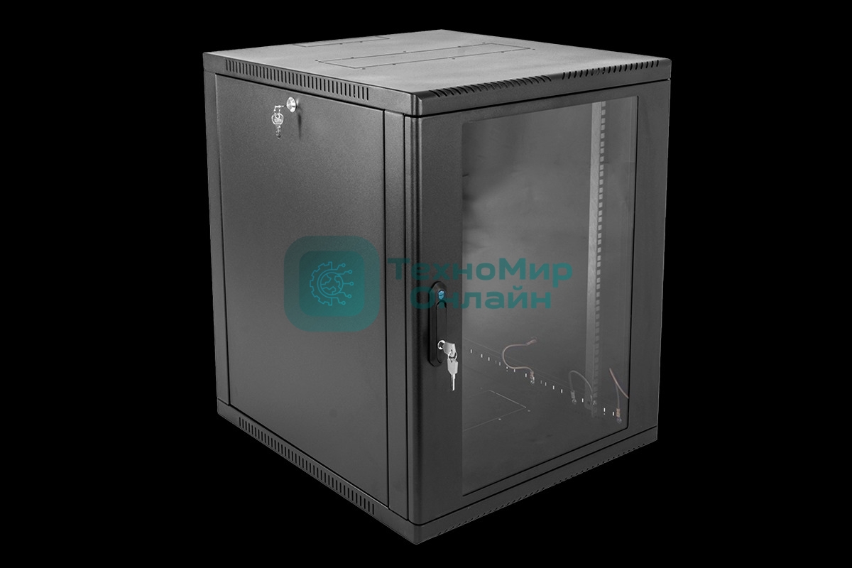 Шкаф коммутационный ЦМО ШРН-15.650-9005 настенный 15U 600x658мм пер.дв.стекл 200кг черный 600мм 180град.