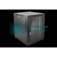 Шкаф коммутационный ЦМО ШРН-15.650-9005 настенный 15U 600x658мм пер.дв.стекл 200кг черный 600мм 180град.