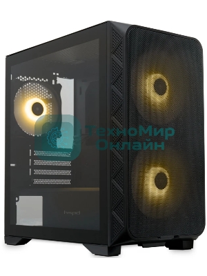 Компьютерный корпус без блока питания HSPD M321, Mesh Mini-tower, черный, slide TG, 0.45 SPCC, 2x140мм ARGb+1x120мм ARGb mATX, mITX 160/340/184мм 2x2.5