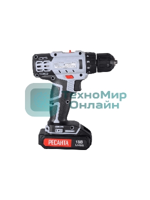 Дрель-шуруповерт Ресанта ДА-18-2ЛК, 18 В, 2 Ач, 50 Нм, щеточный