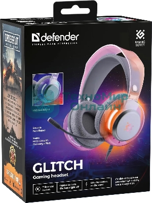 Гарнитура Defender Glitch белый, проводная, подсветка