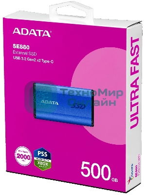 Внешний SSD ADATA External SE880, 500Gb, USB 3.2 Gen2 Type-C, R/W 2000/2000 MB/s, синий