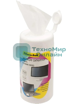 Салфетки Silwerhof Classic для экранов мониторов/плазменных/ЖК телевизоров/ноутбуков туба 100 шт влажных