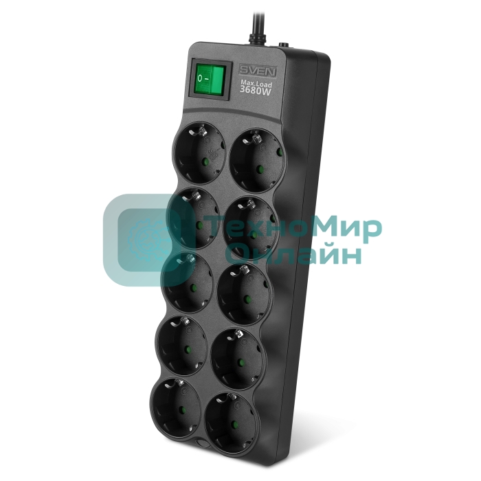 Сетевой фильтр SVEN SF-10E-16 5,0 м (10 розеток) черный